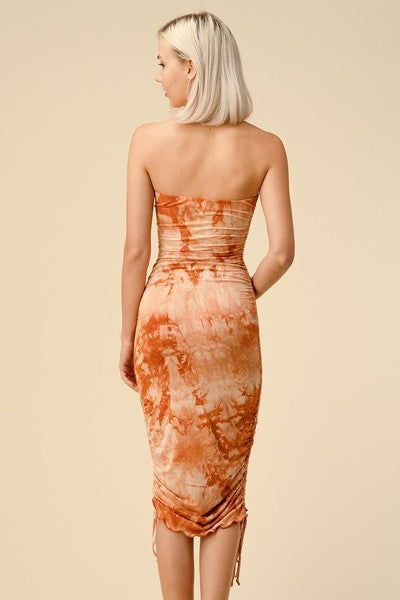 TIE DYE DRESS WITH RUCHING SIDES