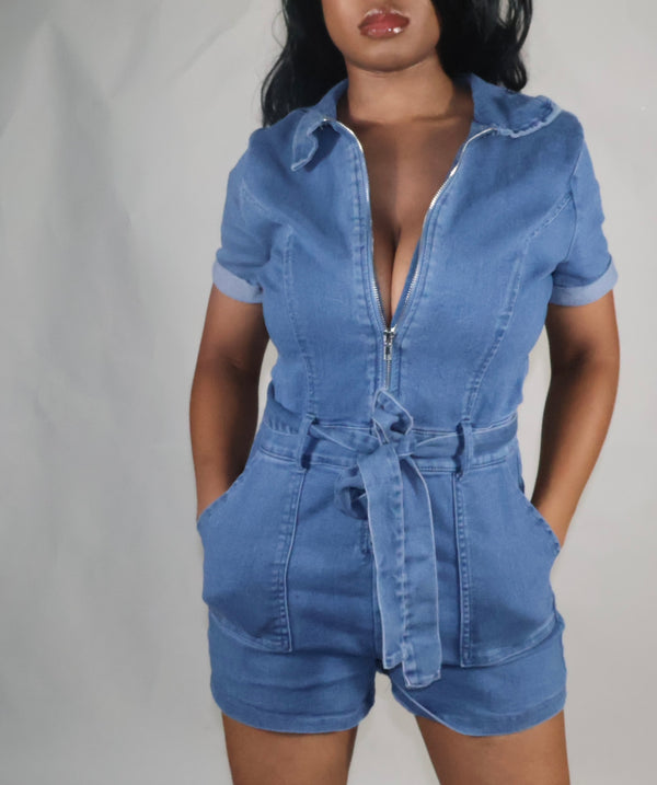 Denim On Point Zip-Up Romper